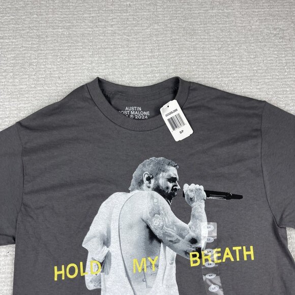 Post Malone Hold my Breath Grey Unisex S T-Shirt 2024 Austin Merch Distress NWT* - Picture 2 of 16